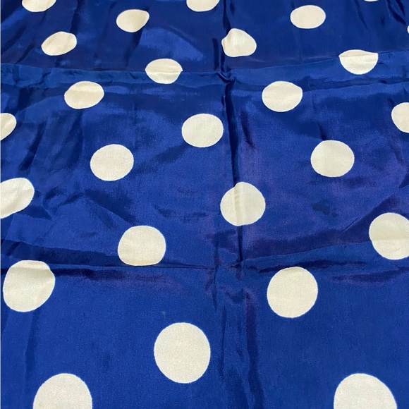 Vintage Roy Thirkell Silk Scarf. Royal Blue w/white polka dots. Worn. - Picture 2 of 4